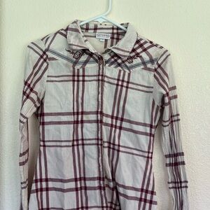 Plaid Button-Up Shirt with Embroidery